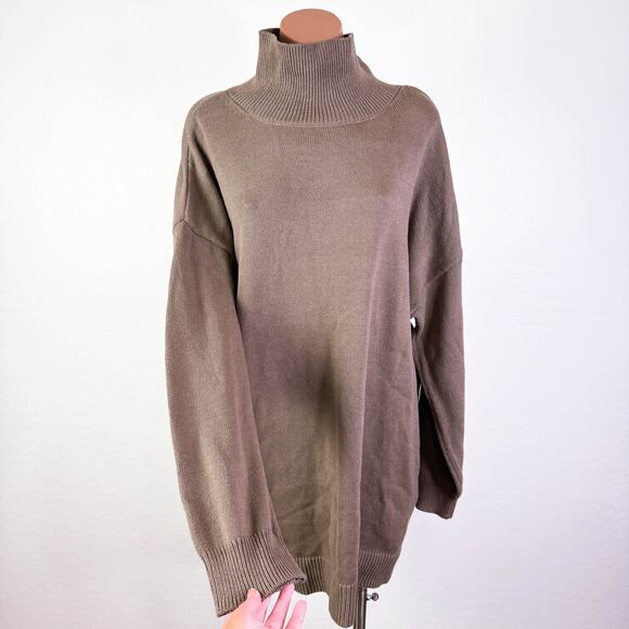 Melrose & Market Knit Mock Neck Cotton Blend Tunic Sweater Brown Walnut Size XL - Picture 1 of 8